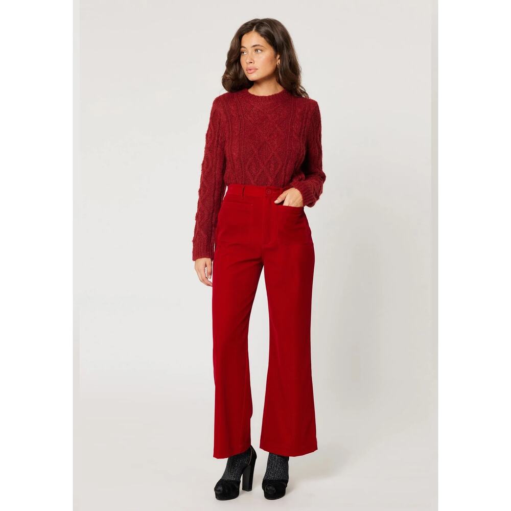 New ROLLA'S Ruby Red Velvet Wide Leg Sailor Pant
ankle length Sz 26